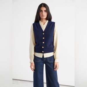 & Other Stories Navy Blue Floral Button Knit Vest Women’s Large